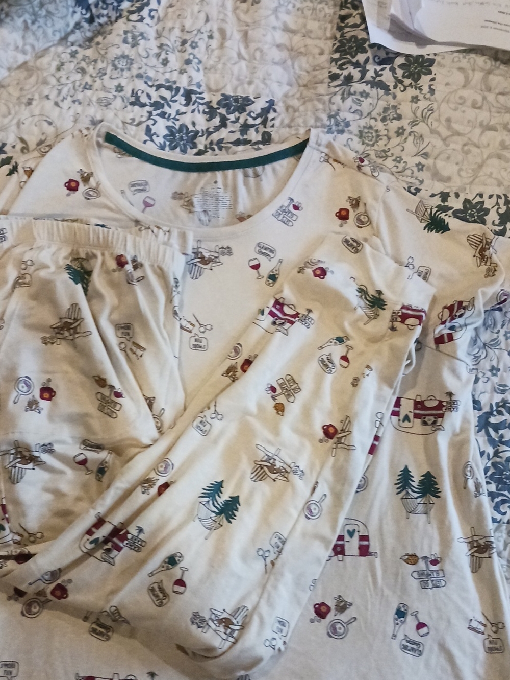 Secret Treasures Cream Camping-Print Girls Pajama Set
